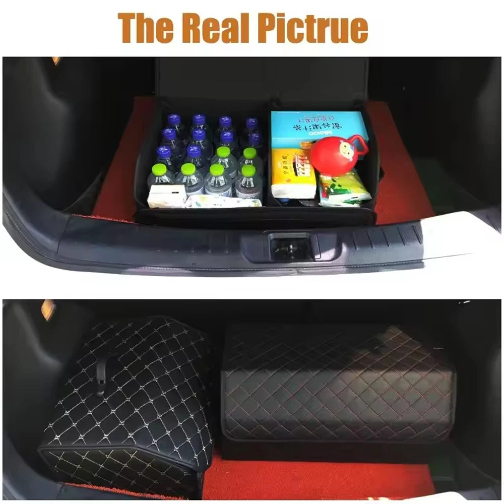 Foldable Car Trunk Storage Organizer Box Collapsible Vehicle Rear Cargo Bin Space Saving Decorative Trunk Accessory Qme