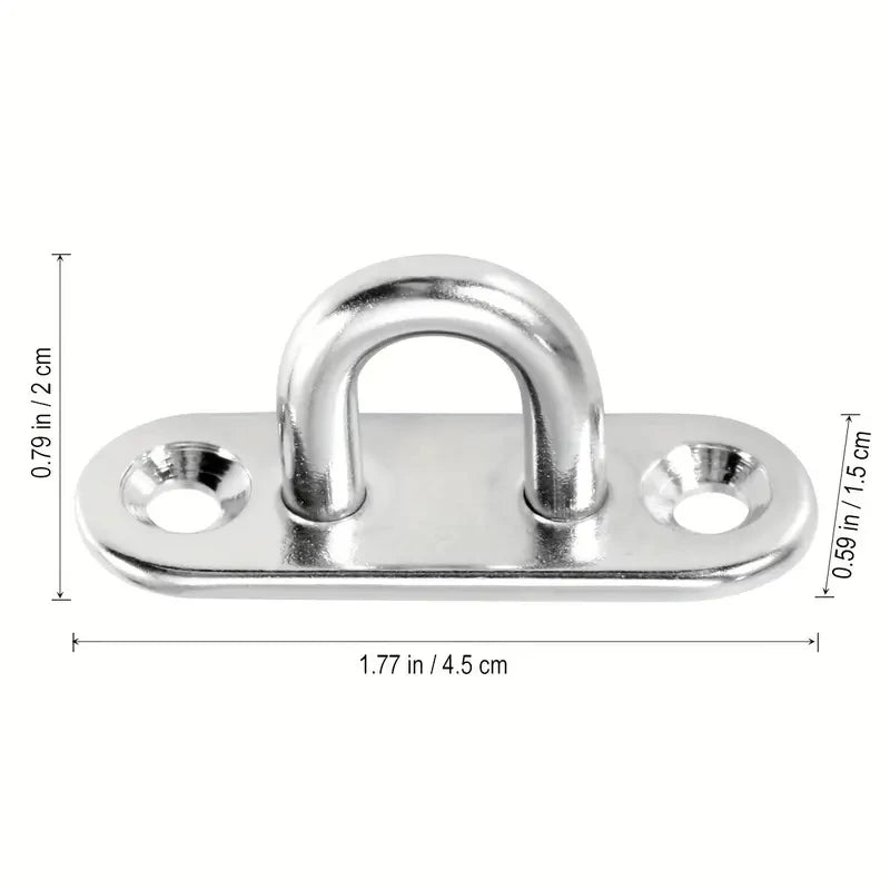 5-Piece Heavy-Duty Stainless Steel Eye Plate Hooks - Wall & Ceiling Mount, U-Boat Design For Garage Hammocks And More Qme
