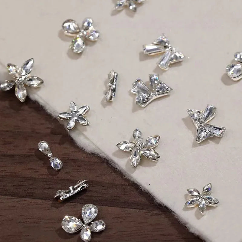 Shiny Zircon Nail Art Rhinestones Charms Bowknot Flower Nails Qme