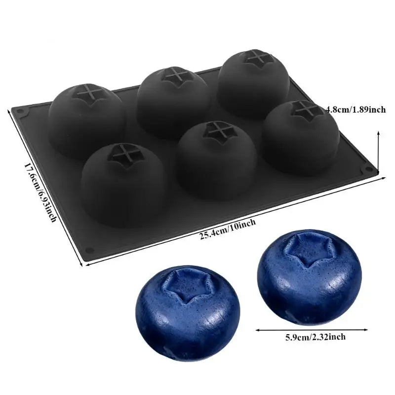 6 Cavity Blueberry Mousse Cake Mold Fruit Shaped Dessert Silicone Qme Black