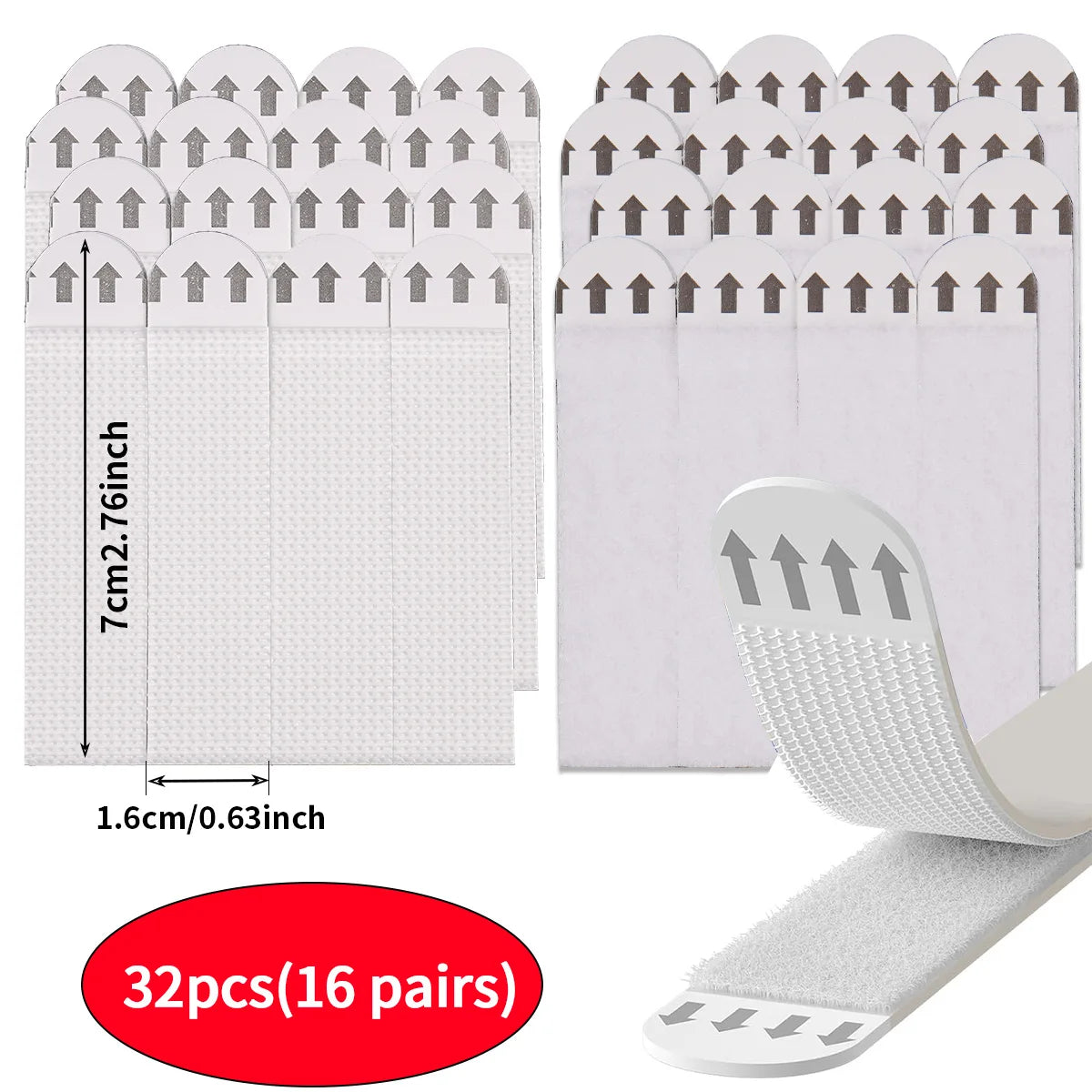 Double-Sided Adhesive Strip Wall Hanging Tool-Free Removable Non-Destructive Wall Hooks Sticky Mounts for Home Office Qme 32pcs(16 pairs)