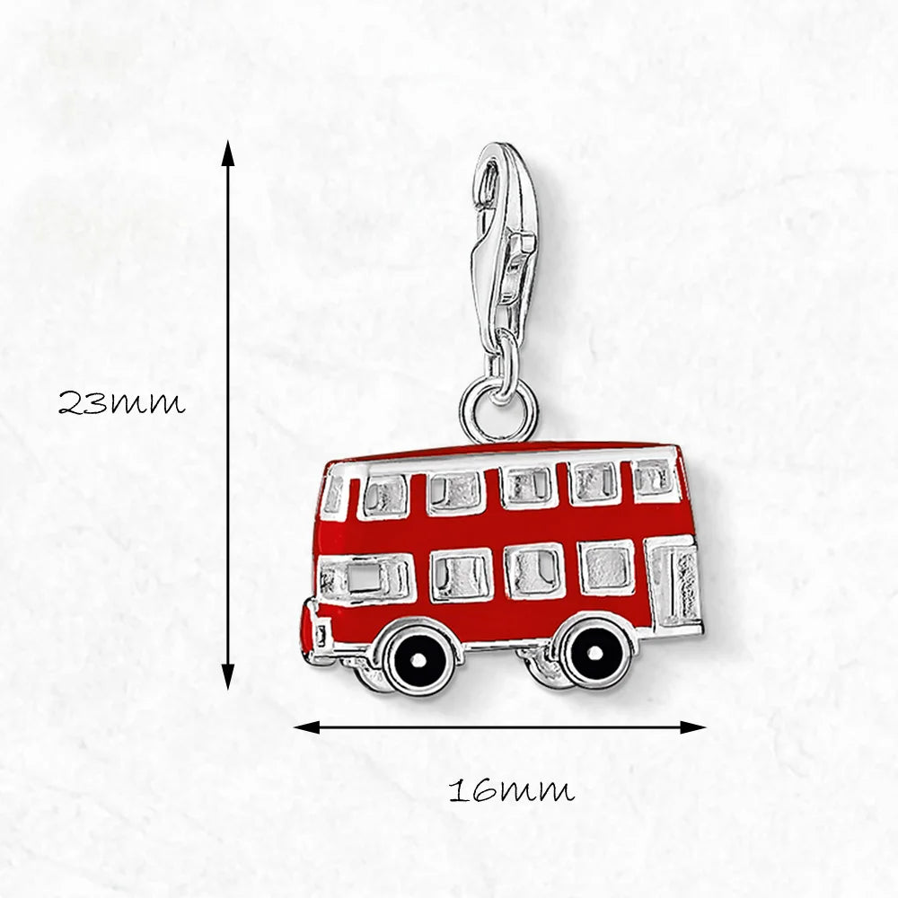 Red London Bus Charm Pendant 925 Sterling Silver Trendy Gift For Women Men Jewelry Qme