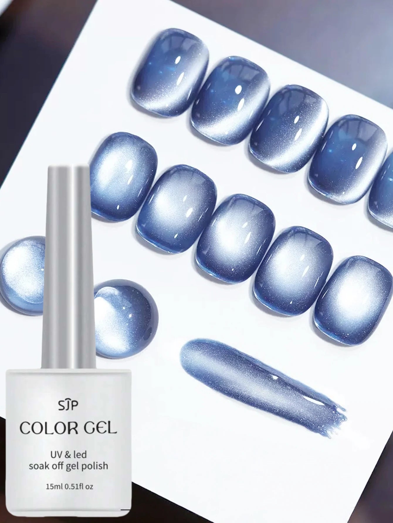 1 One-step Cat Eye Nail Polish Gel No Coat Base Required Blue Autumn Qme