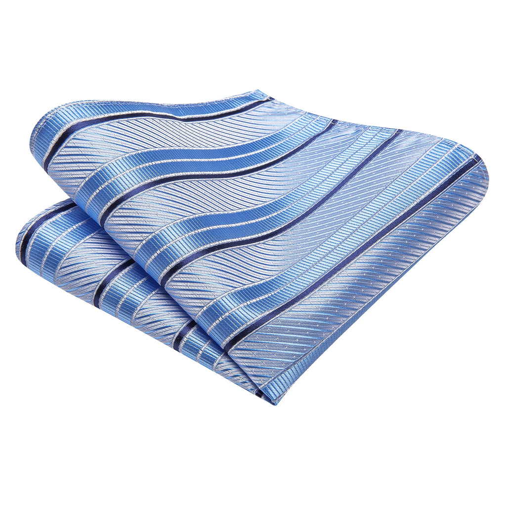 Hi-tie Light Blue Striped Business Mens Tie Jacquard Necktie Qme