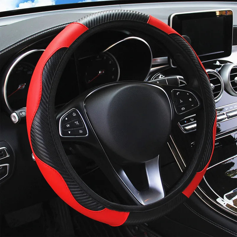 Car steering wheel cover, leather elastic steering wheel protective cover, anti slip and breathable car interior accessories Qme Black 1pc