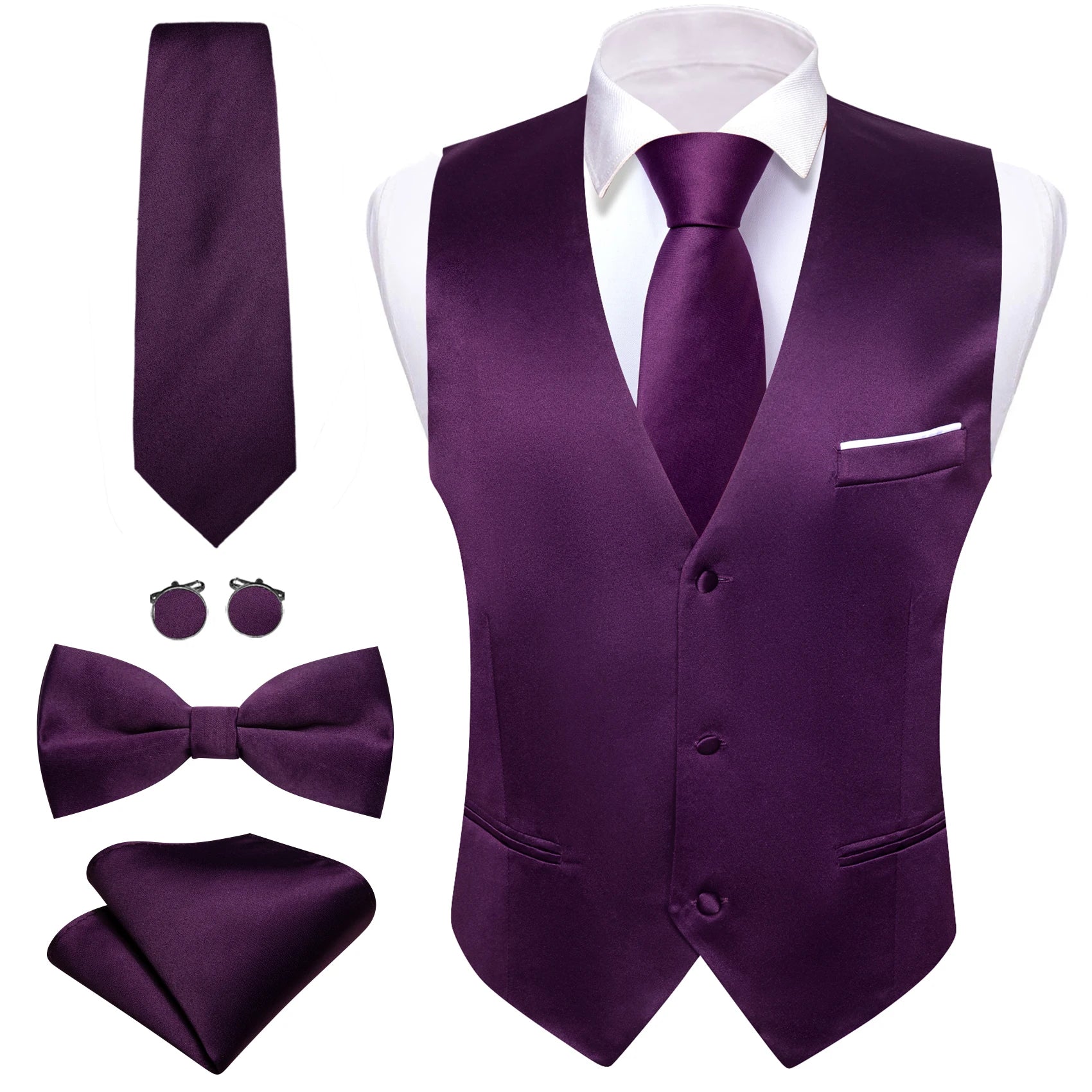 Men's Stain Vest Tie Bow Hanky Cufflinks Multicolored Waistcoat Qme MJ-2423 S