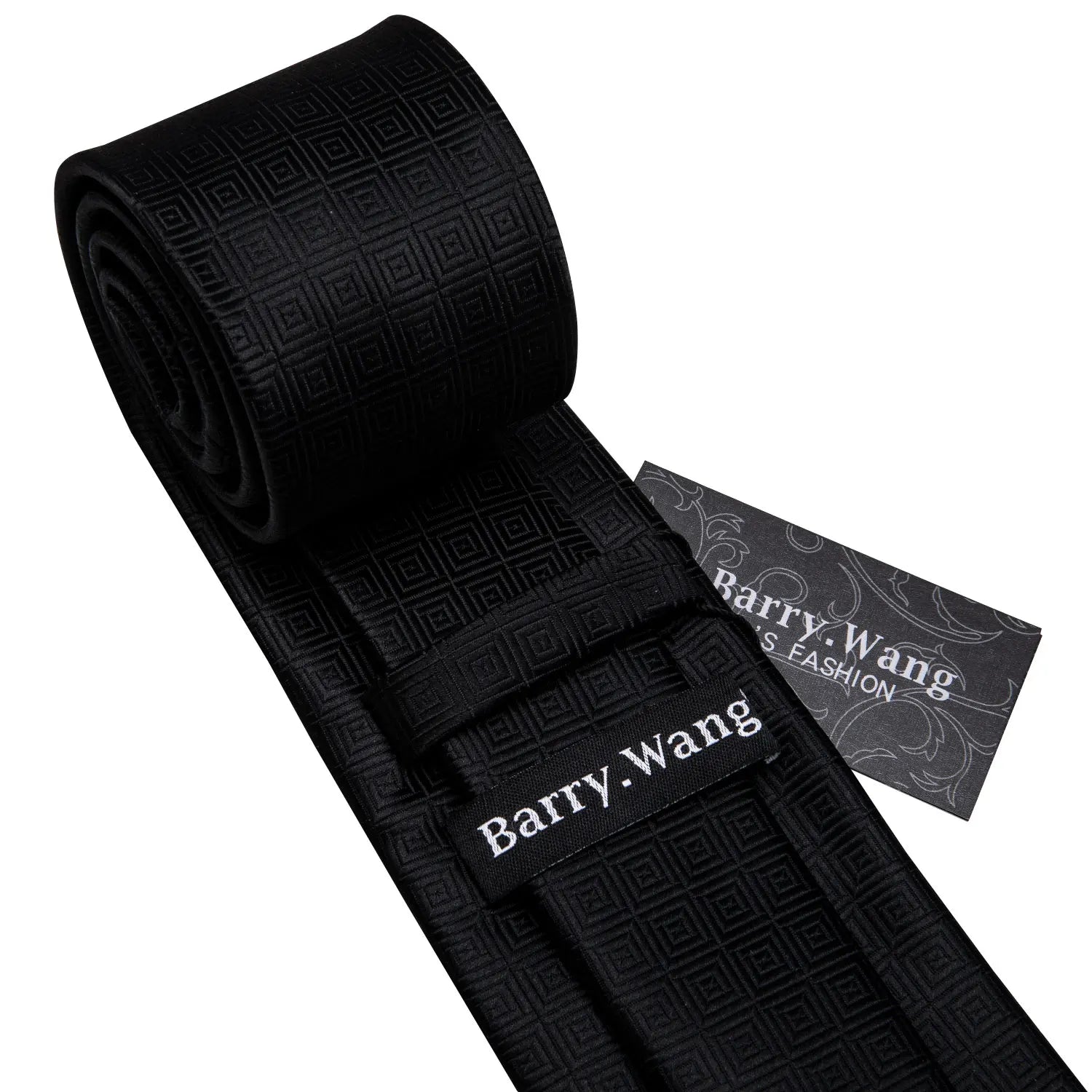 Black Geometric Tie Tie For Men Wedding Tie Party Necktie Handkerchief Cravat Barry.Wang Fashion Designer Tie Set LS-5225 Qme
