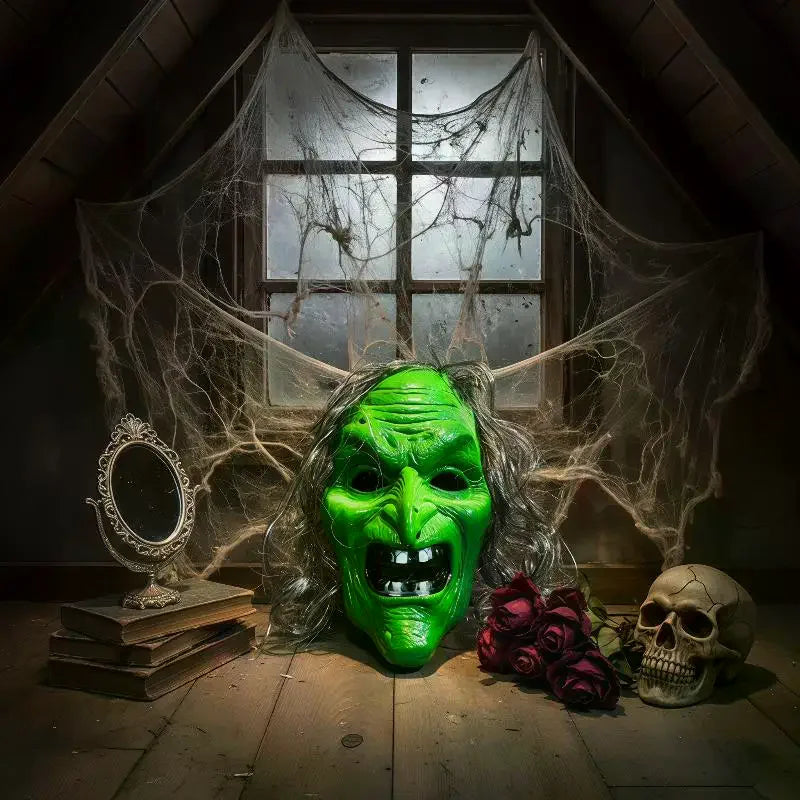 Plastic Old Mask With Hat Gray Hair Horror Prop For Halloween Cosplay Haunted House Parties Qme
