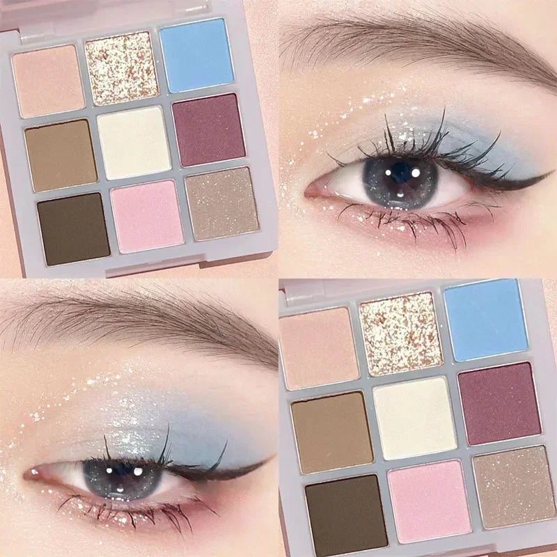 Punk Blue Eyeshadow Palette 9 Colors Matte Smoky Black Eye Shadow Shimmer Palette Glitter Nude Cosmetics Pearlescent Eye Makeup Qme 11