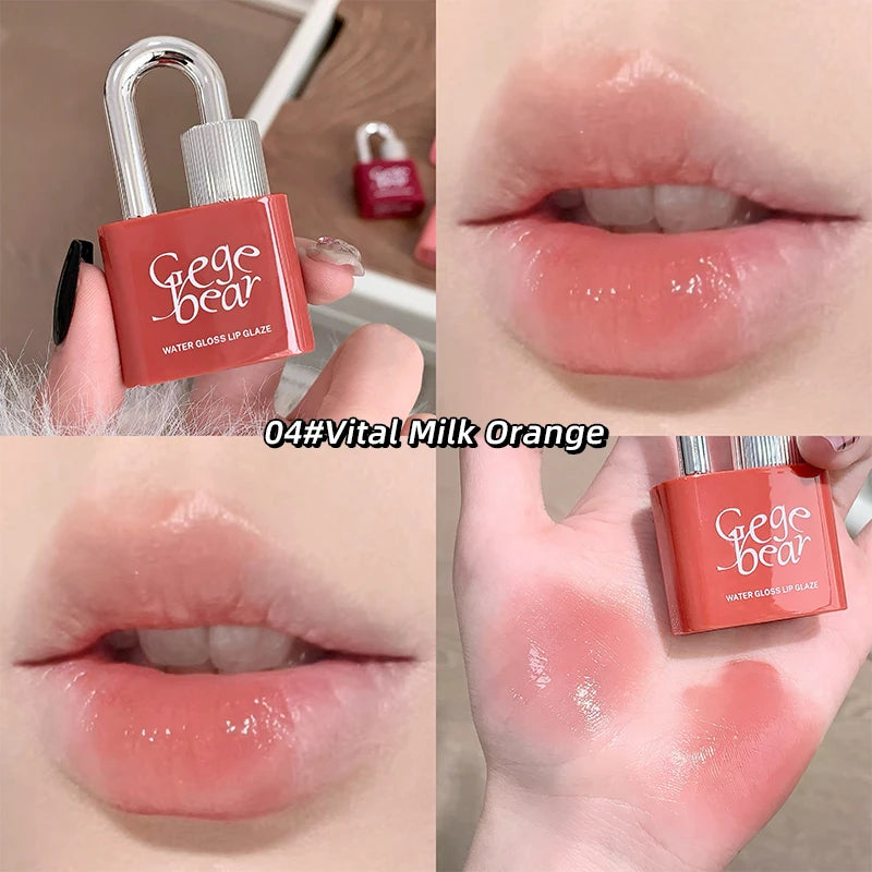 Gege Bear Lock Heart Sweet Water Gloss Lip Glaze Moisturizing Mirror Qme GX1279-4