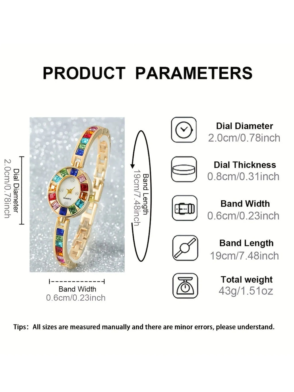 2pcsFashion gradient rainbow luxury women's oval bracelet watch + colorful peacock with sparkling crystals and phoenix bracelet Qme