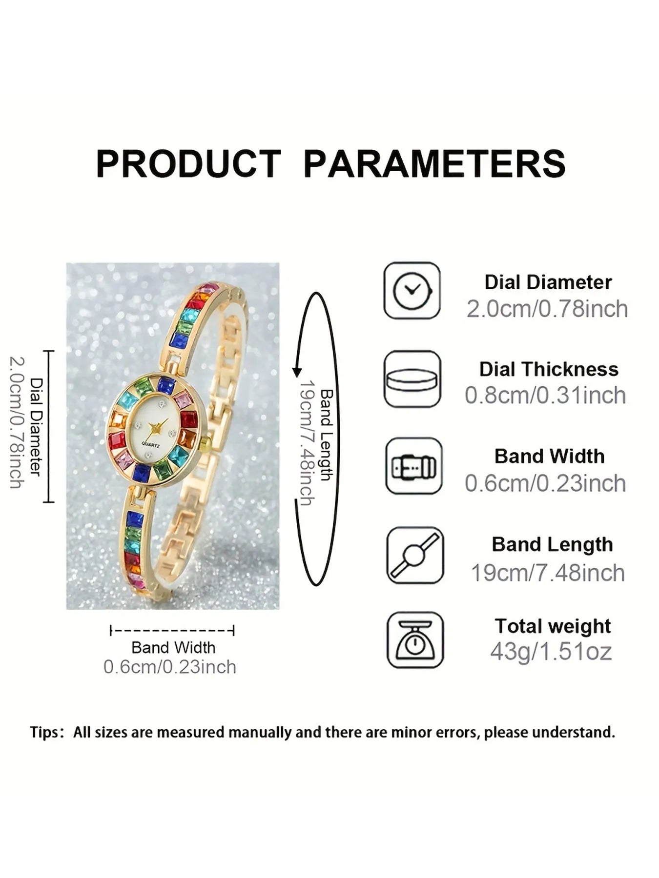 2pcsFashion gradient rainbow luxury women's oval bracelet watch + colorful peacock with sparkling crystals and phoenix bracelet Qme