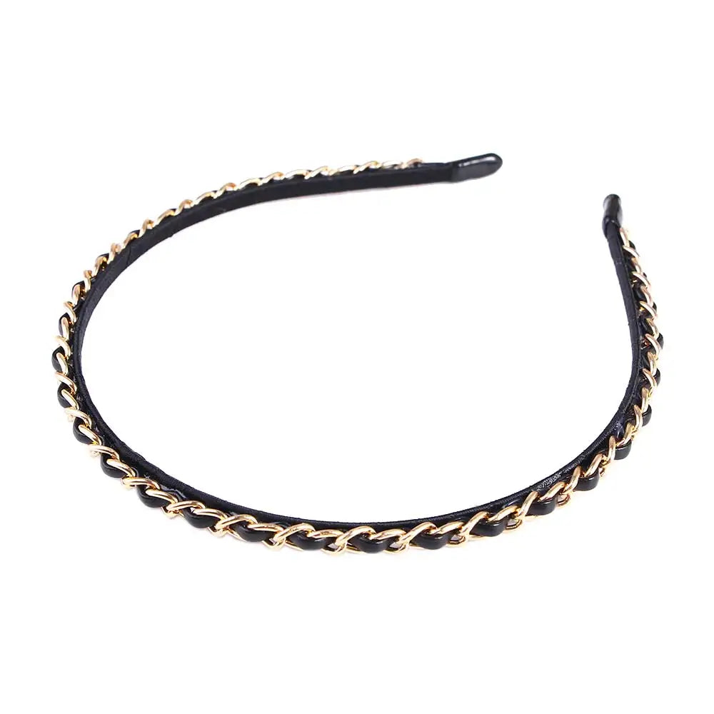 Cool Girl Women Black Gold Punk Headwear Hair Accessories Band PU Qme black