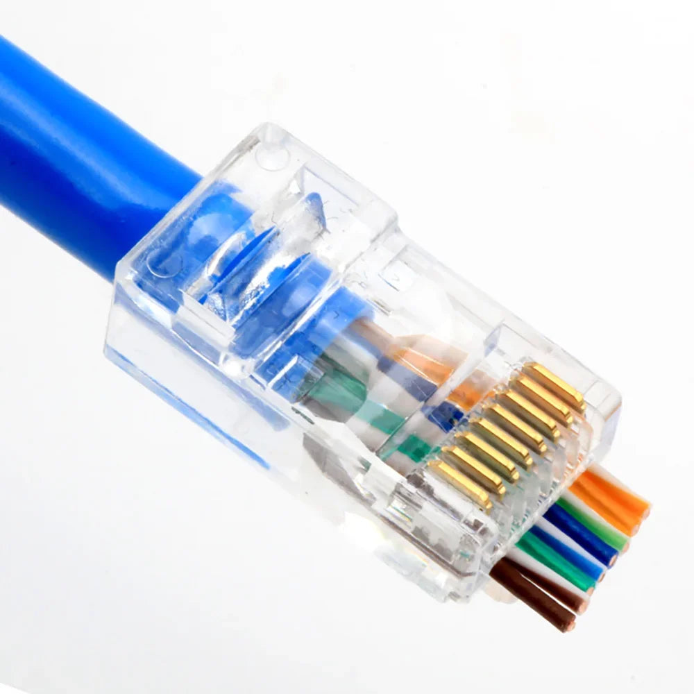 ESCAM 20/50/100pcs RJ45 Connector 6U Gold PlatedPass Through Ethernet Cables Module Plug Network RJ-45 Crystal Heads Cat5 Cat5e Qme