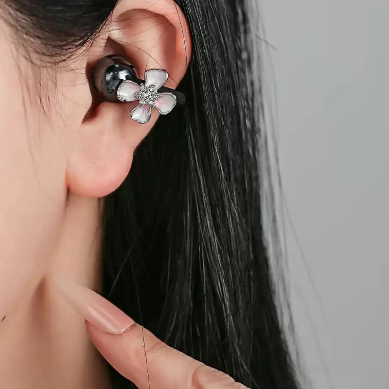 Flower Design Headphone Rhinestones Buckles Clip Ear Hook Accessory Qme