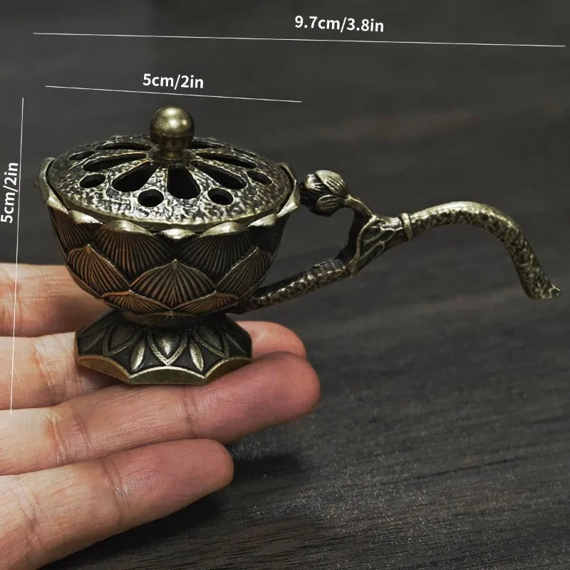 Mini Metal Incense Burner Retro Ornate Pagoda Fu Pouch Lotus Styles Qme lotus seedpod