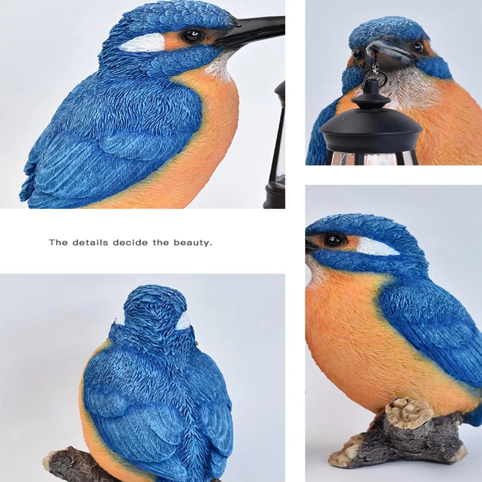 Solar Garden Statues Waterproof Resin Blue Kingfisher With Solar Lantern Outdoor Bird Figurine Light For Patio Lawn Pathway Qme