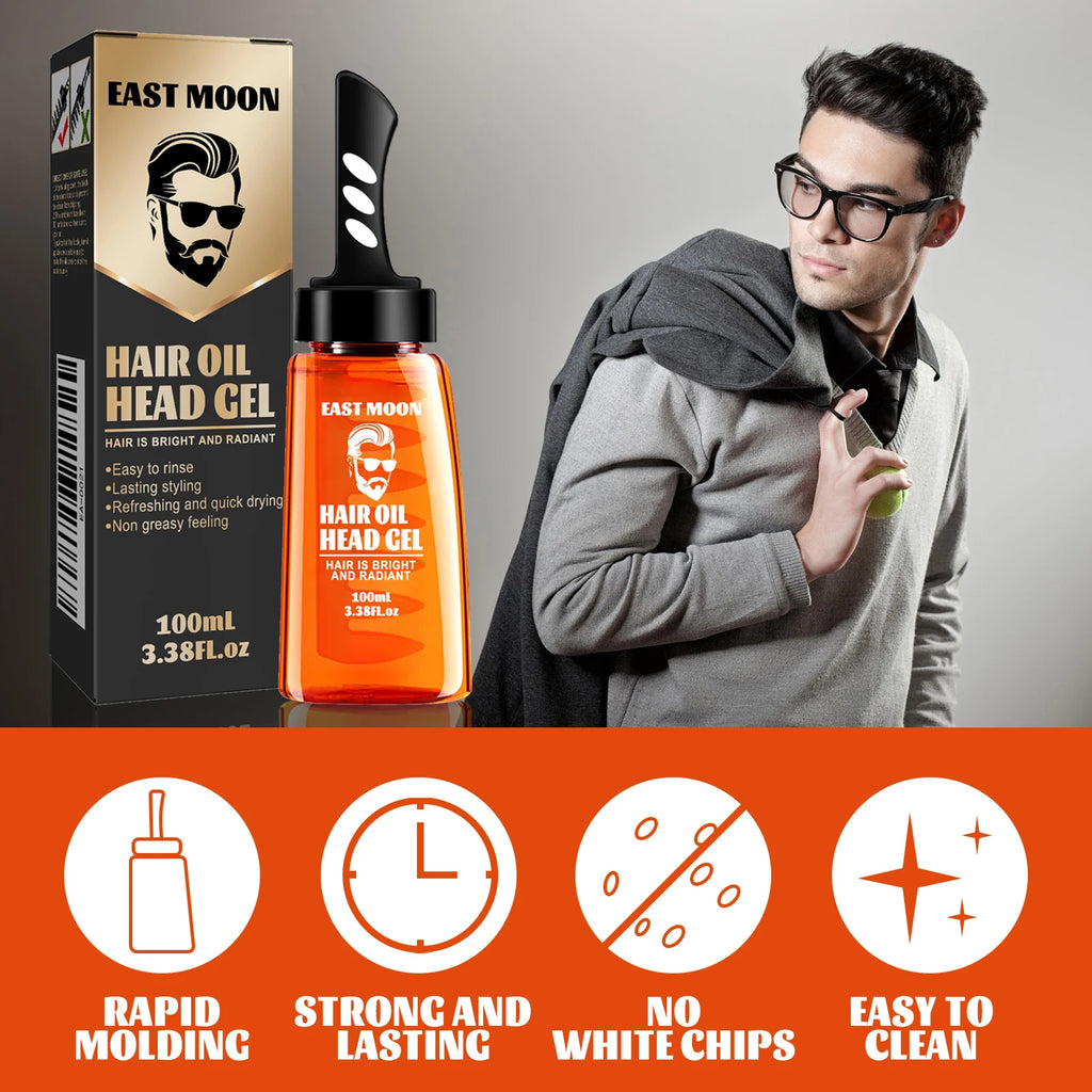 2 in 1 Men's Hair Styling Gel With Wide Tooth Comb Long-lasting Fluffy Hair Styling Oil Styling Cream Strong Hold & Shine Qme