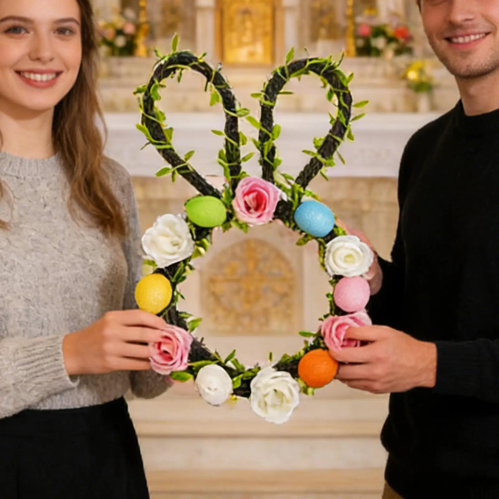 Easter Wreath Artificial Spring Decor Patio Bunny Ear Egg Flower Qme