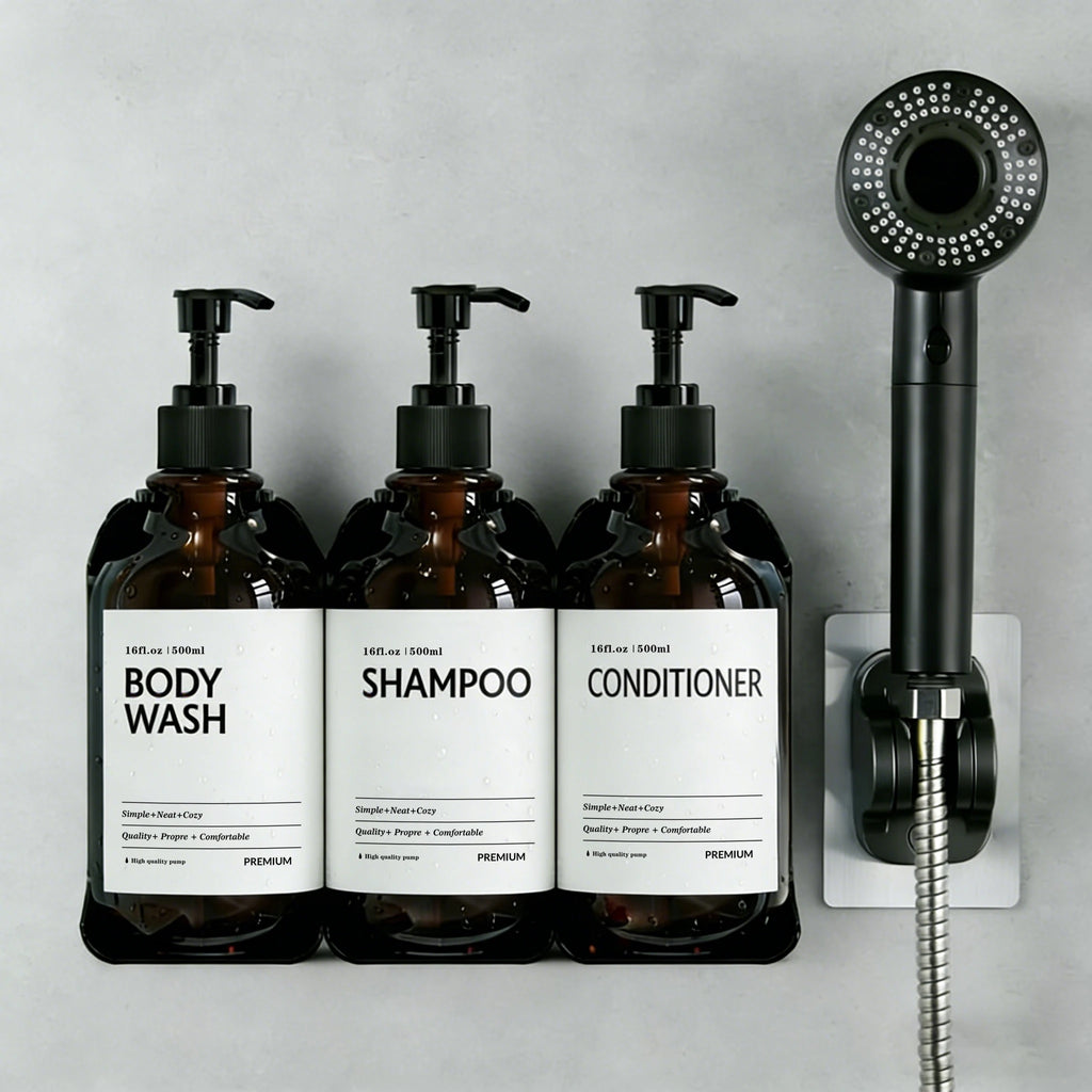 Shower Soap Dispenser Wall Mounted-Charmber Shampoo and Conditioner Dispenser Set-No Drill Bathroom Soap Dispenser for Shower Qme