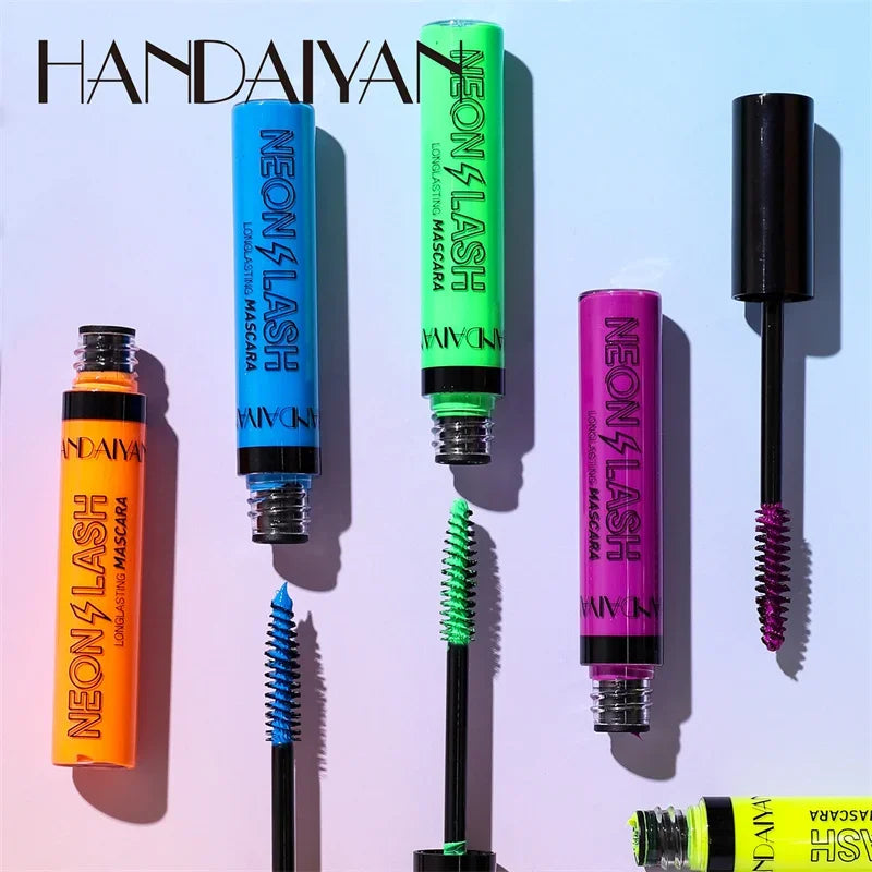 Fluorescence Mascara Waterproof No Blooming Fast Dry Colorful Neon Eyelashes Curling Yellow Blue Lengthens Eye Lashes Cosmetics Qme