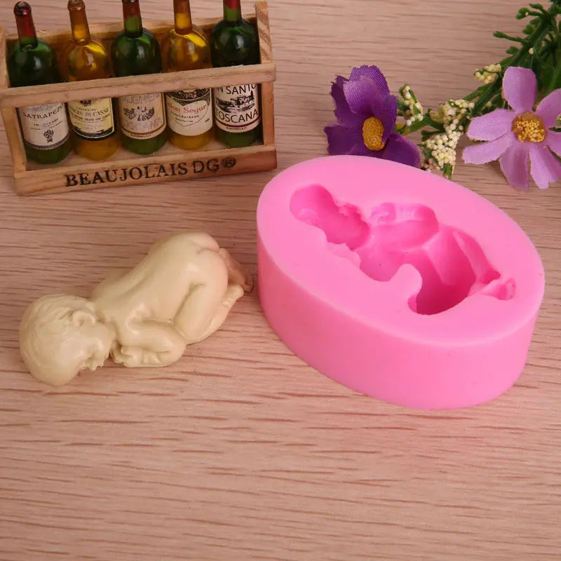 New 3D Sleeping Baby Doll Silicone Cake Mold Face Down Party Fondant Decorating Tools Cupcake Chocolate Baking Moulds Qme Pink