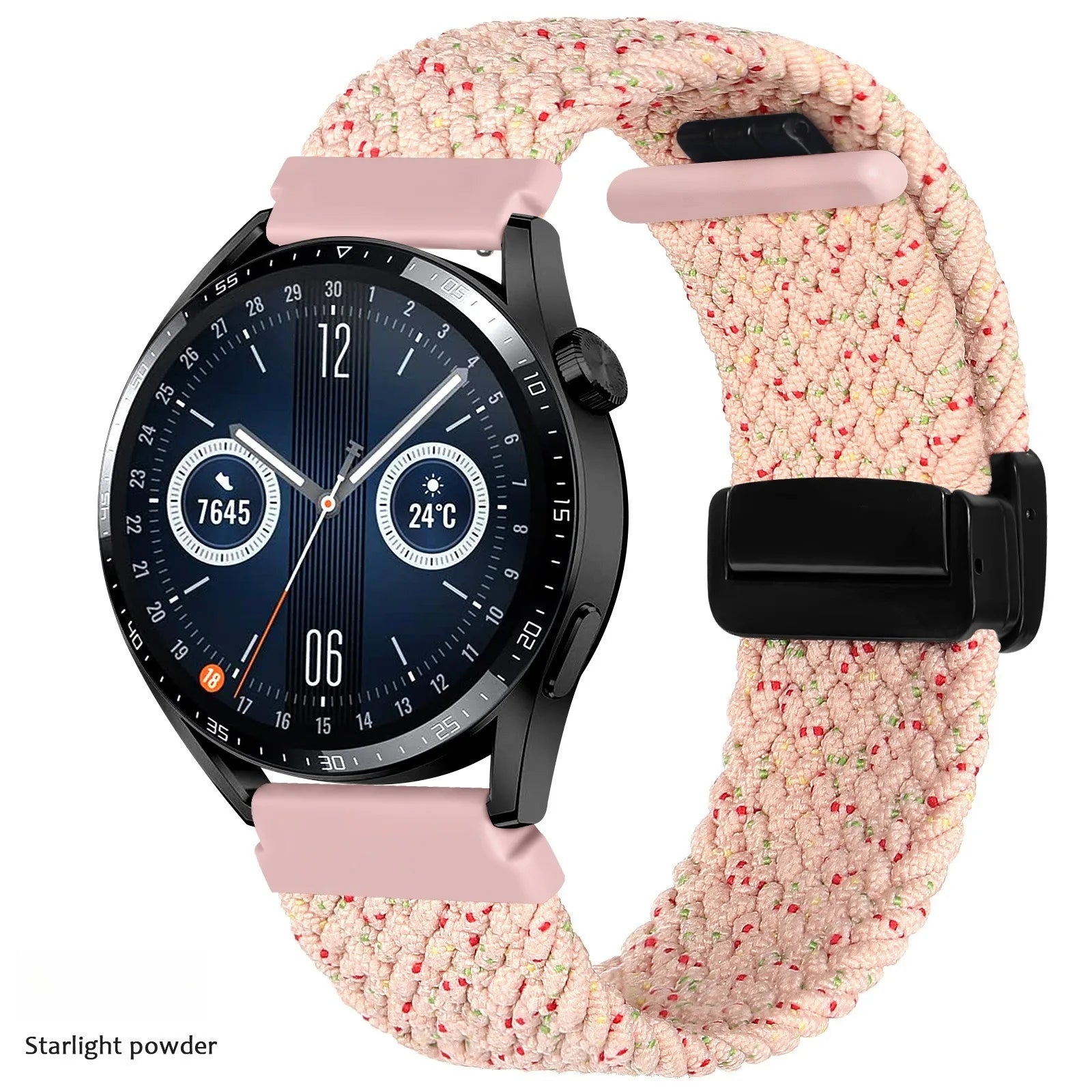A Adjustable Nylon Braided Watch Strap with Folding Buckle Magnetic Wristband for Samsung Watch 5 6 7 Huawei GT5 GT6 Qme Starlight powder 20mm