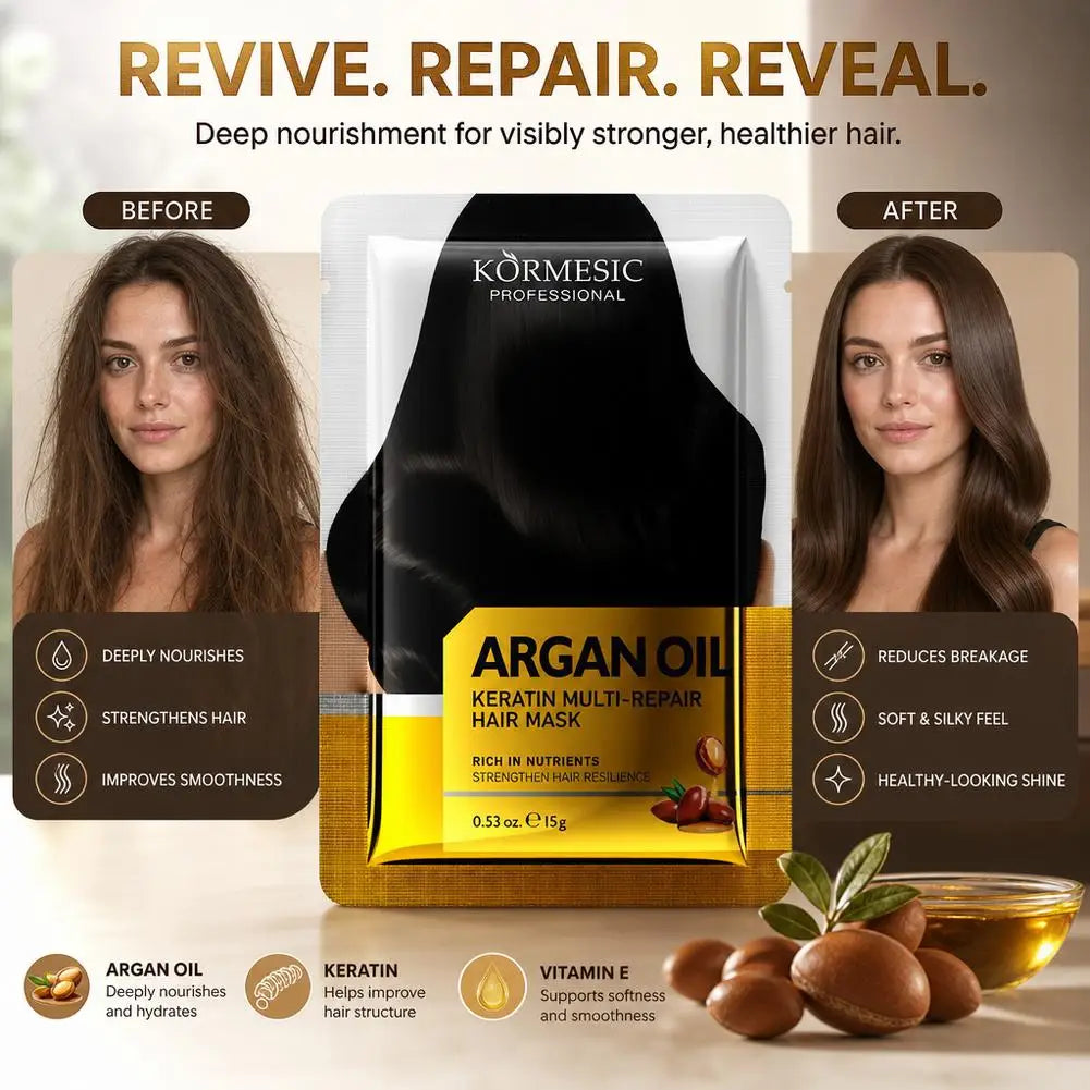 2pcsMagical Keratin Argan Oil Hair Mask 5 Seconds Repair Damaged Frizzy Hair Soft Smooth Shiny Nutrition Deep Moisturize Nourish Qme