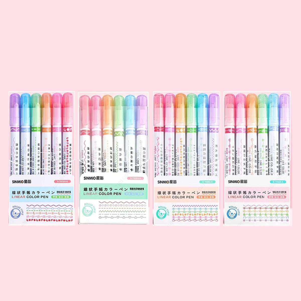 6-24pcs/set Flower Line Shape Highlighter Pen Roller Tip Curve Liner Marker Kawaii Stationery School Office Supplies Qme 4 box set