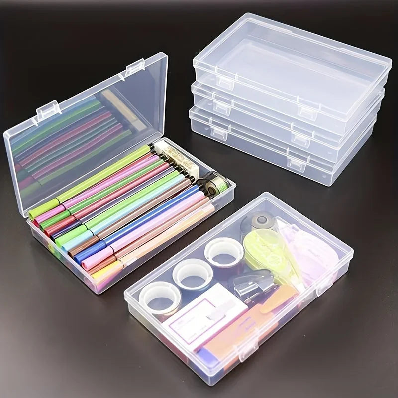 4pcs Transparent Stationery Box, Rectangular Plastic Clear Tool Parts Small Box, Mobile Phone Mask Fishing Tackle Storage Box Qme