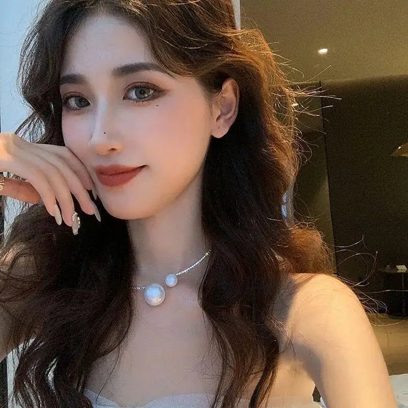 Full Diamond And Large And Small Pearl Open Collar For Women Japanese And Korean Personality Neck Strap Clavicle Chain Qme