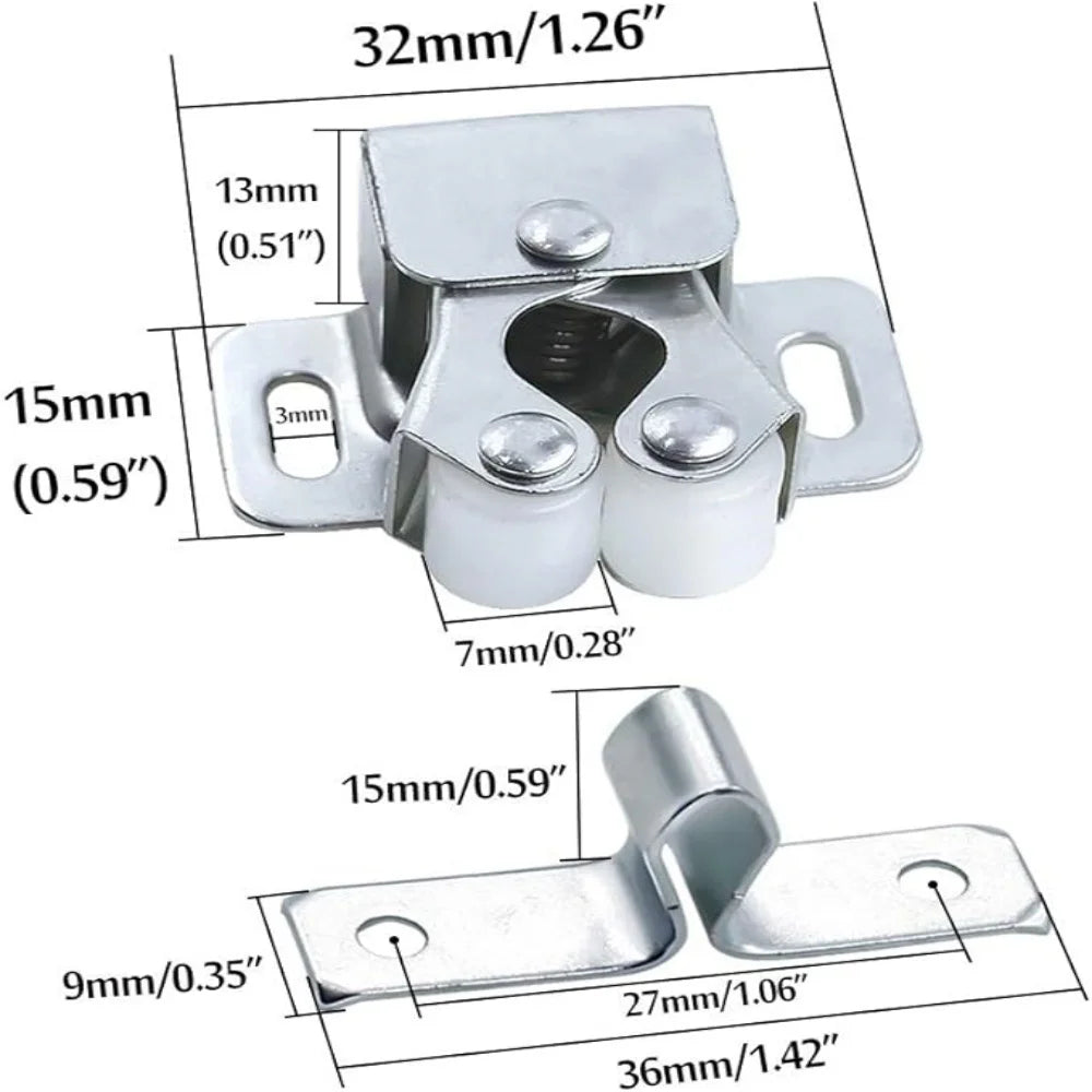 10/5pcs Stainless Steel Vintage Door Latch Lock Press-type Wardrobe Door Buckle Dual Wheel Spring Fixed Lock Home Lock Hardware Qme
