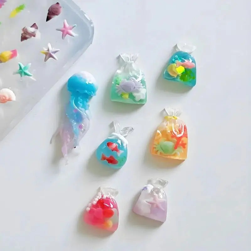 3D Ocean Series Silicone Nail Mold Jellyfish Starfish Shells Manicure Qme
