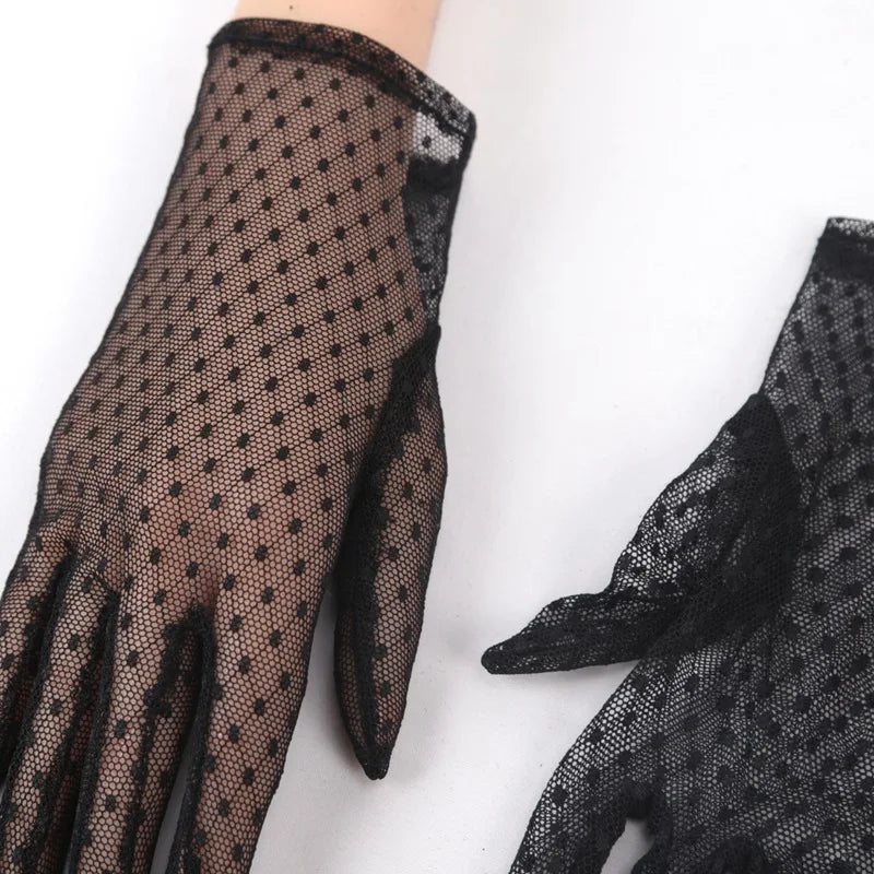 Women Vintage Sheer Short Lace Gloves Driving Thin Sunscreen Female Qme