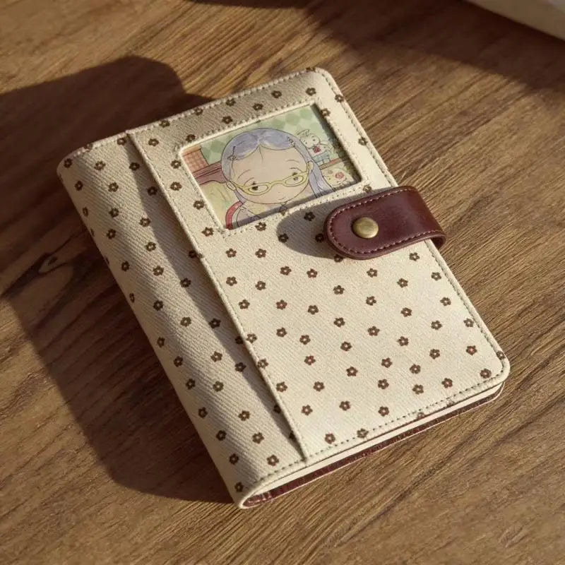Retro Canvas Notebook Cute Polka Dot Print Snap Closure Cartoon Photo Qme