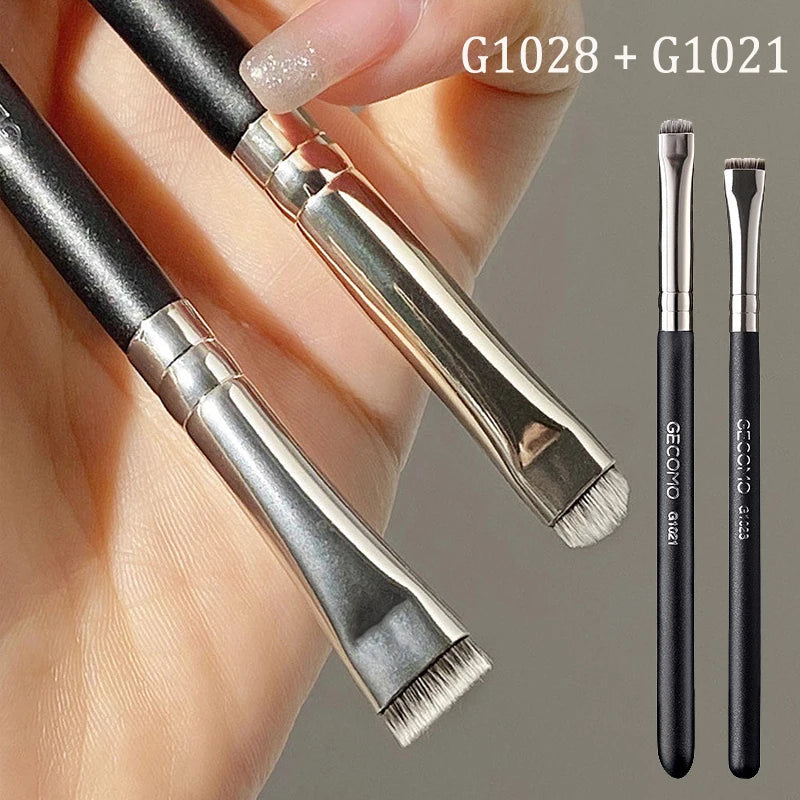 Flat Eyeliner Brush Nylon Hair Blade Fine Eyeliner Eyebrow Line Brush Black Thin Eye Liner Brow Contour Cosmetic Makeup Tools Qme 2pc Set 1028 and1021