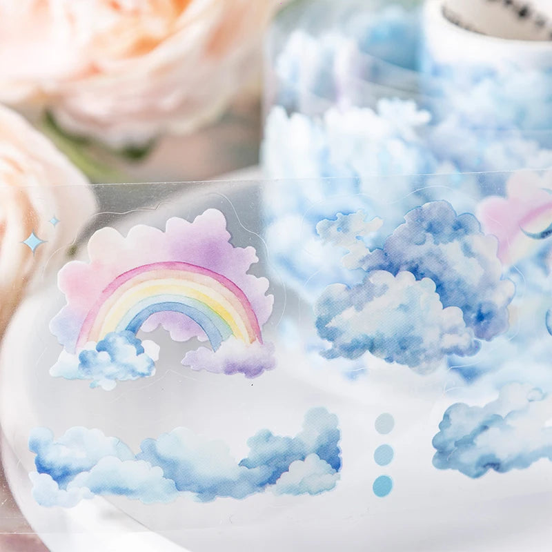50mm*2m Kawaii Clouds PET Tapes Scrapbooking Journal Planner Background Materials Masking Tape Korean Stationery Office Supplies Qme