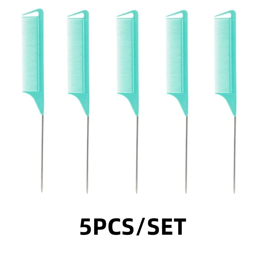 5PCS/12PCS Professional Candy Color Hair Styling Pointy Tail Comb for Wig, Partition, Braid, Hair Dye, and Highlights Hair Tool Qme 5PCS Green