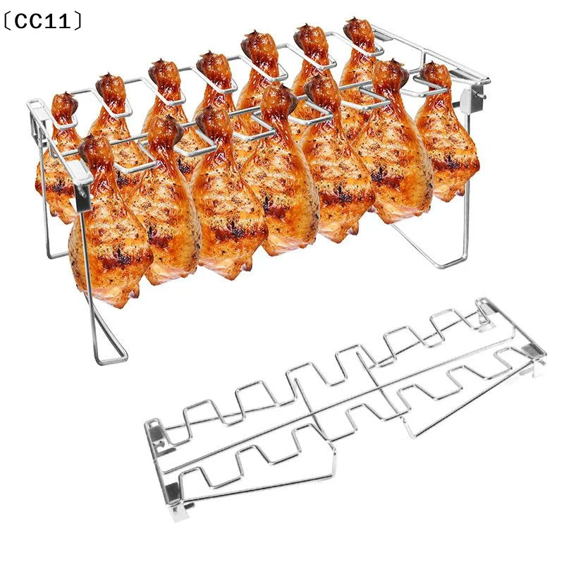 Chicken Leg Wing Rack Grill Smoker Oven Easy Use 14 Slots Drumstick Qme