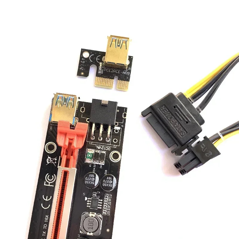 VER009S USB 3.0 PCI-E Riser VER 009S Express 1X 4x 8x 16x Extender Riser Adapter Card SATA 15pin To 6 Pin Power Cable Qme