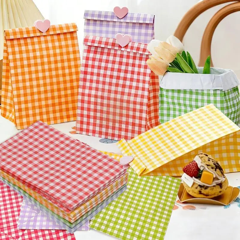 Colored Checkered Kraft Paper Bag Valentine's Day Christmas Packaging Qme