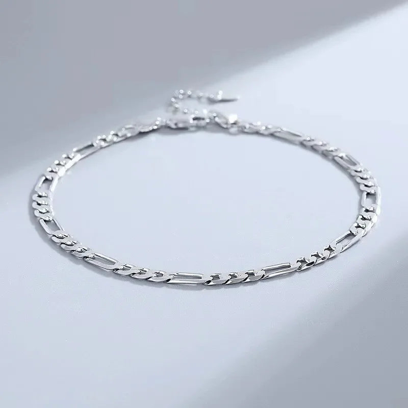 925 sterling Silver Bracelets Anklet Beautiful 4MM chain for Women men Wedding Pretty designer Jewelry Fashion Holiday gifts Qme