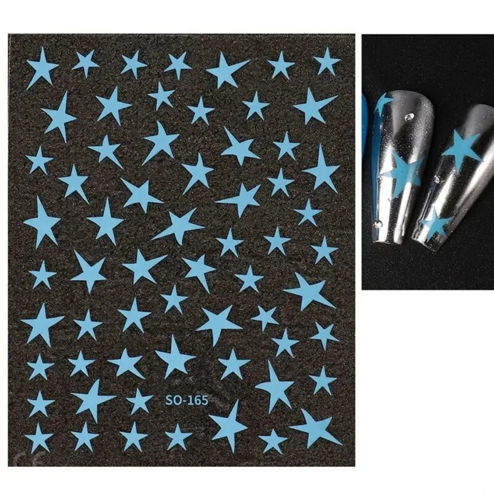 Mix 7 Colourful Stars Nails Stickers Irregular Pentagram Decals Laser Shiny Decor Self-adhesive Decals DIY Manicure Foils Wraps Qme
