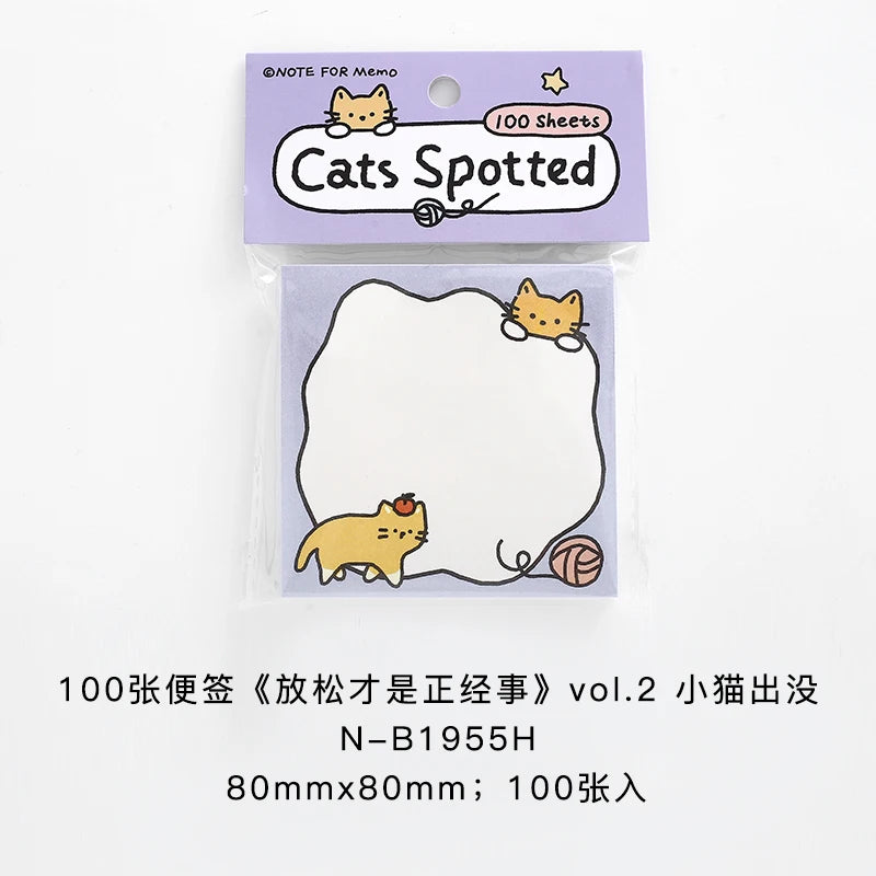 100 sheets Relaxation Series Cartoon Adhesive Cute Animals Notes Notepad Memo Pad Office School Supplies Stationery Stickers Qme D4
