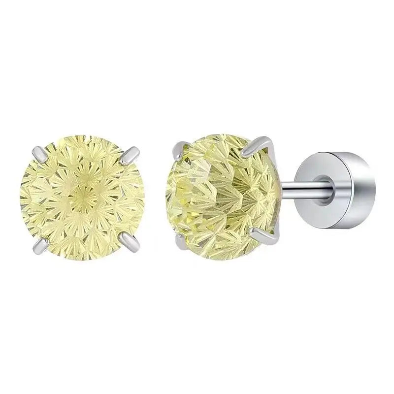 Multicolor Faceted Crystal Stud Earrings Stainless Steel Screw Back Hypoallergenic Piercing Earrings for Office Business Wear Qme 8mm E