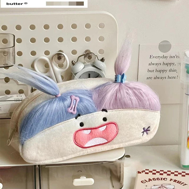 Funny Big Capacity Plush Pencil Bag Creative Cartoon Mouth Girl Pens Qme A4