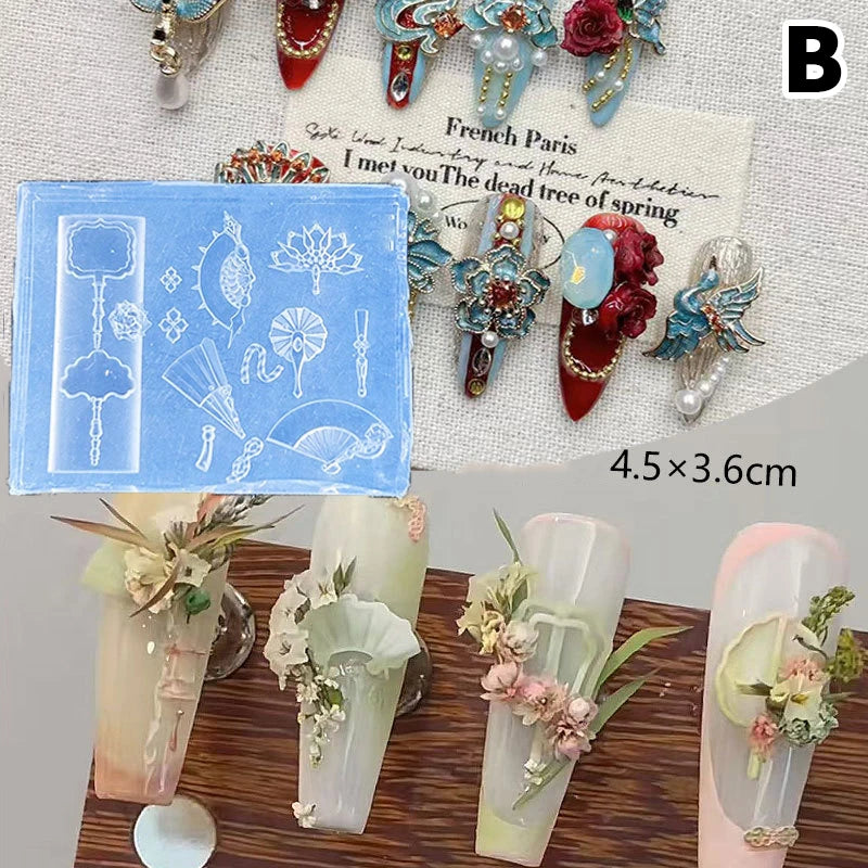 Nail Art Mold 3D Chinese-style Silicone Exquisite Dragon Copper Coins Qme B