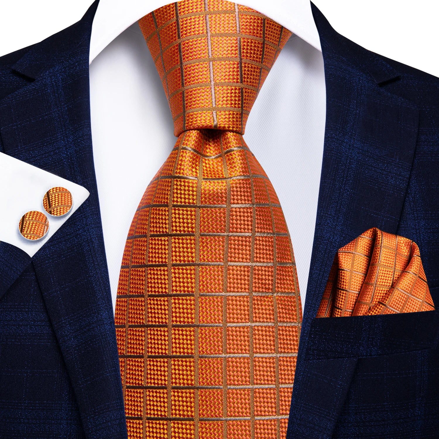 Complete Men's Tie Accessories Bundle: Classic Tie, Pocket Handkerchief, Cufflinks, Premium 3-in-1 Set for Office & Parties Qme DPTH-HT-LDSN0464
