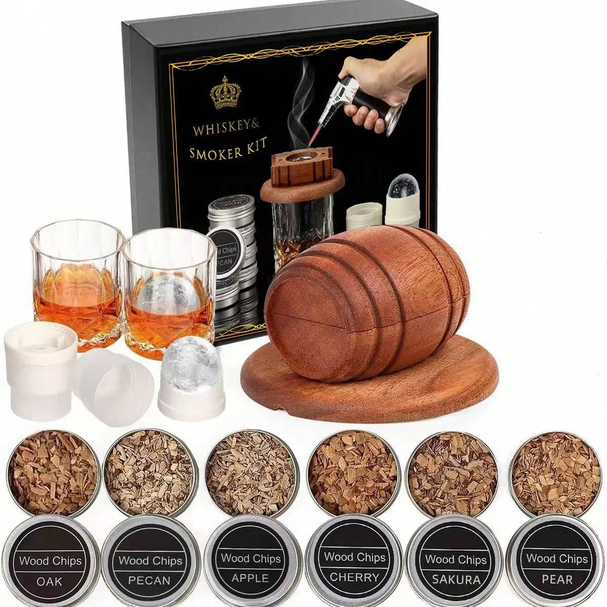 Cocktail Smoker Unique Beer Barrel Design Vintage Smoked Whiskey Wine Qme Gift Box Set