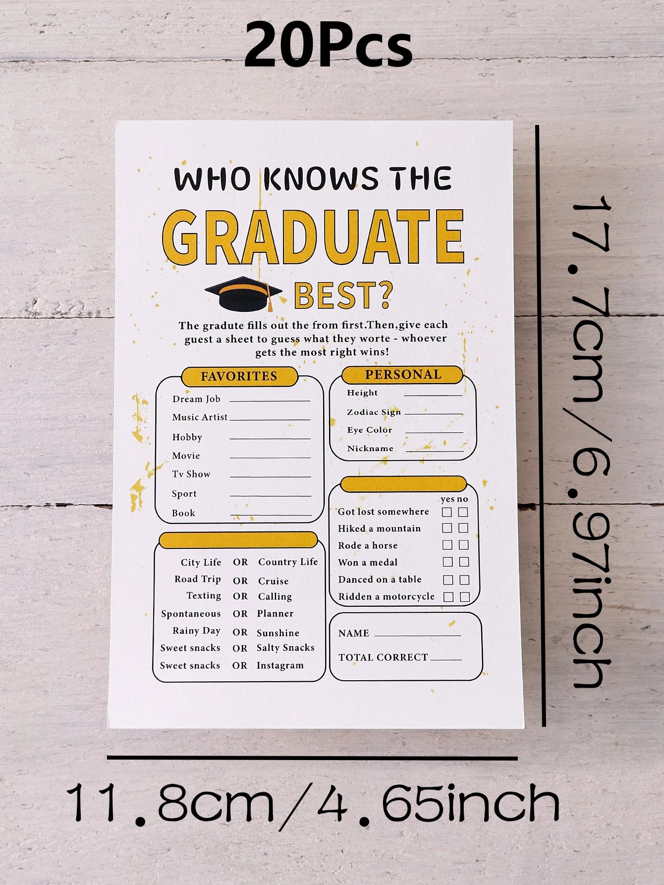 5-50Pcs Yellow Graduate Game Card Graduation Season Creative Gift Tabletop Game for Students Grad Celebration Supplies Qme White-20Pcs
